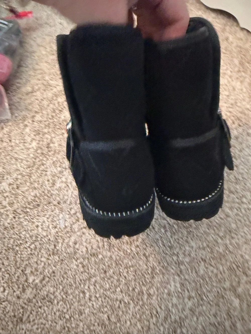 Girls Black Quilted Winter Boots with Gem Embellishments